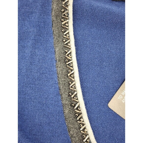 Cardigan Sweater by Pierri New York, Blue Cardigan with Bling Trim, Med - Picture 5 of 10